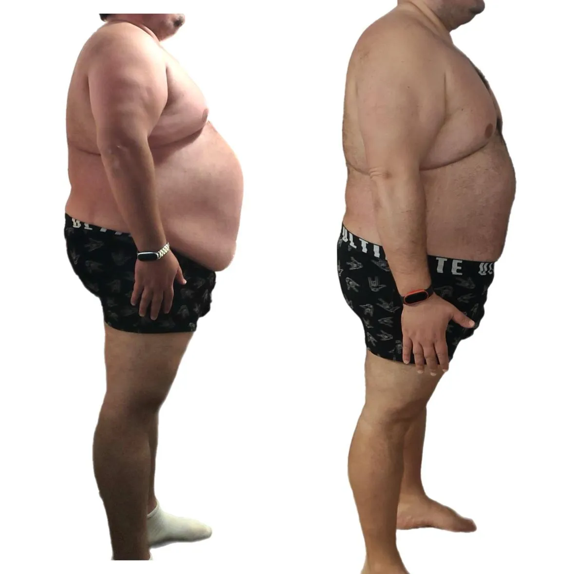 Transformación de Juan Carlos: vista posterior antes y después, -18 kg